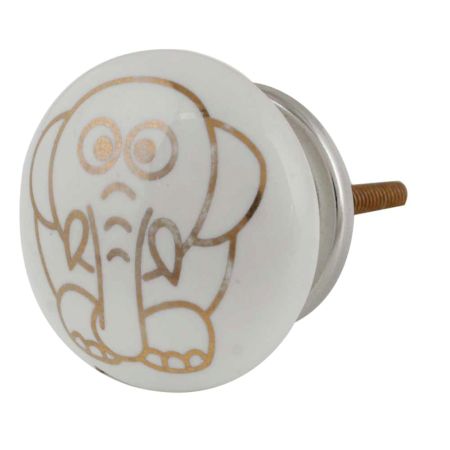 Golden Jumbo Elephant Pattern Ceramic Cabinet Knobs